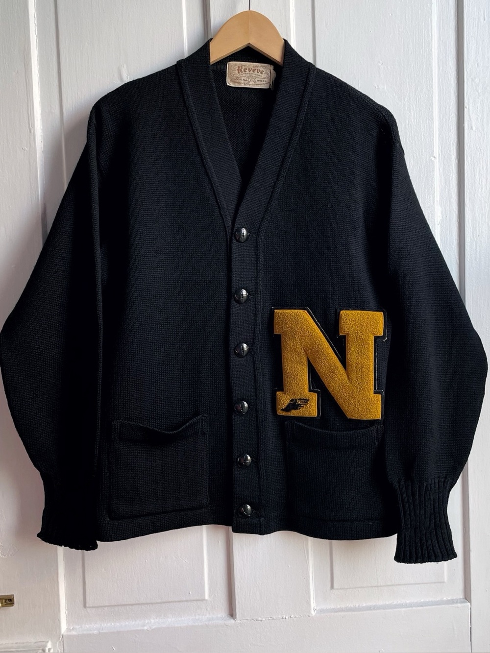 Vintage 50s Revere Knitting Mill 100% Wool N Varsity Letterman Cardigan Sweater